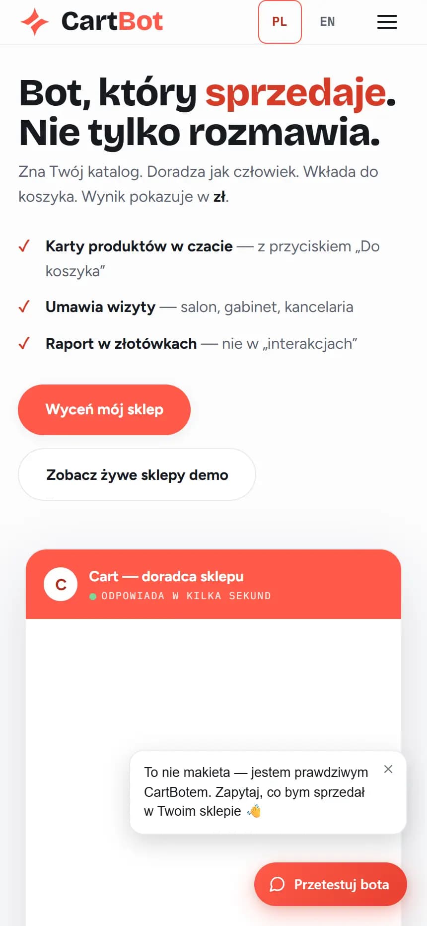 CartBot — zrzut ekranu produktu