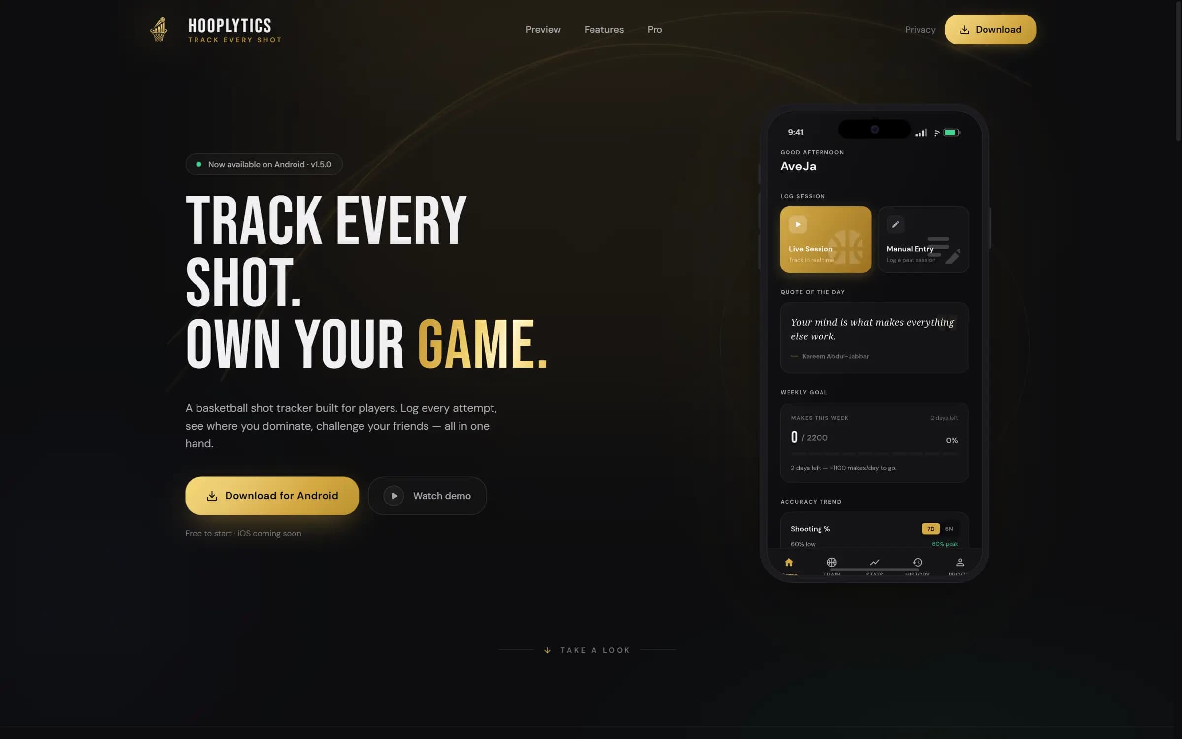 Hooplytics — zrzut ekranu produktu