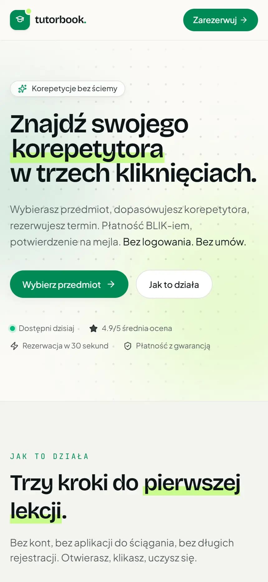 Tutorbook — zrzut ekranu produktu